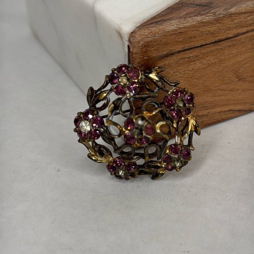 Antique MCM floral brooch purple lot B30